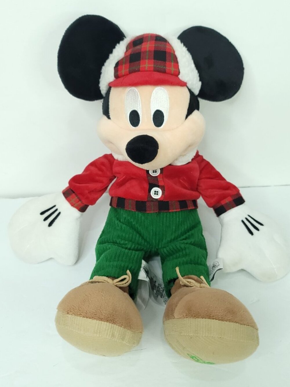 Disney Store Mickey Mouse 2017 Red Plaid Plush Stuffed Winter Hat Lumberjack 16"